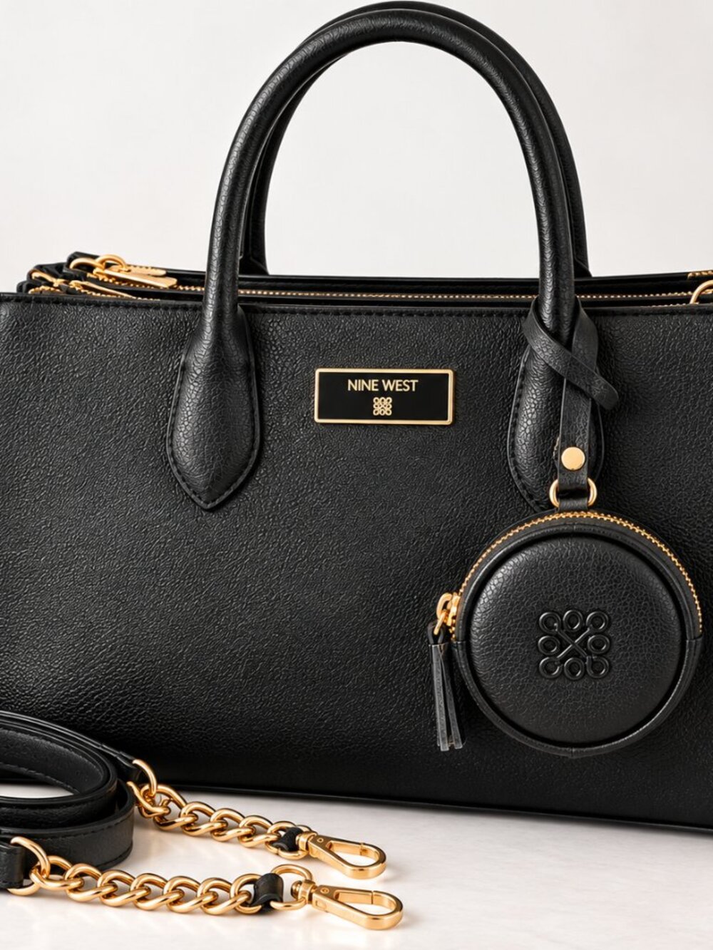 New Nine West Black Triple Compartment Satchel Bag w/Coin Pouch & Shoulder Strap - Picture 5 of 5